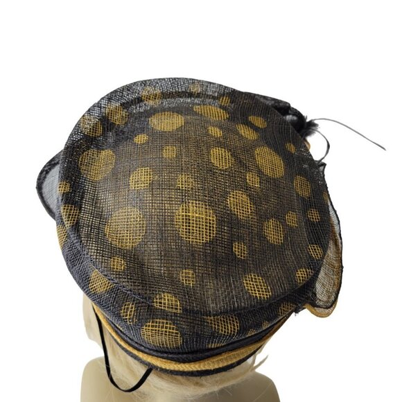 Black and Gold Polka Dots Pillbox Hat Church Hat Weddings - Picture 4 of 15